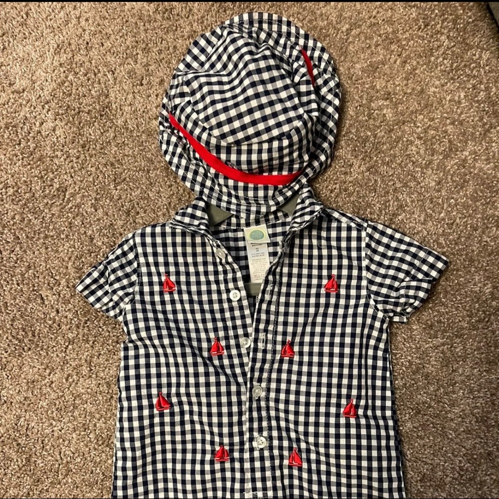 Little me gingham sailboat romper set, 6mnths